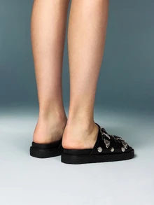 DareSee Sandalias negras cómodas y de moda con puntera redonda, con doble hebilla, plataforma gruesa de doble capa y tacón de cuña, para mujer. Ideales para el Día de San Valentín, festivales de música, festivales Y2K, otoño, Navidad e invierno. Regalo de Navidad. - Negro - Ver 3