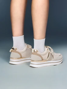 DareSee Baskets compensées femme antidérapantes et confortables avec strass, chaussures de marche légères et décontractées à plateforme, design en maille PU respirante avec strass, chaussures de marche simples, idéales pour les festivals de musique, Y2K, la rentrée scolaire, l'automne et l'hiver - Kaki - Voir 3