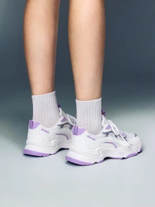 DareSee 圆头系带撞色网面透气舒适时尚厚底女式运动鞋，适合音乐节、Y2KFest、秋季、圣诞节、冬季等节日穿着，是圣诞礼物的理想之选。 - 紫色 - 查看 3