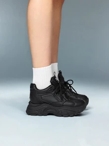 DareSee Women's Platform Wedge Casual Sport Sneakers, Black Music Fest Y2KFest Back To School Autumn Winter Gifts - Black - View 2