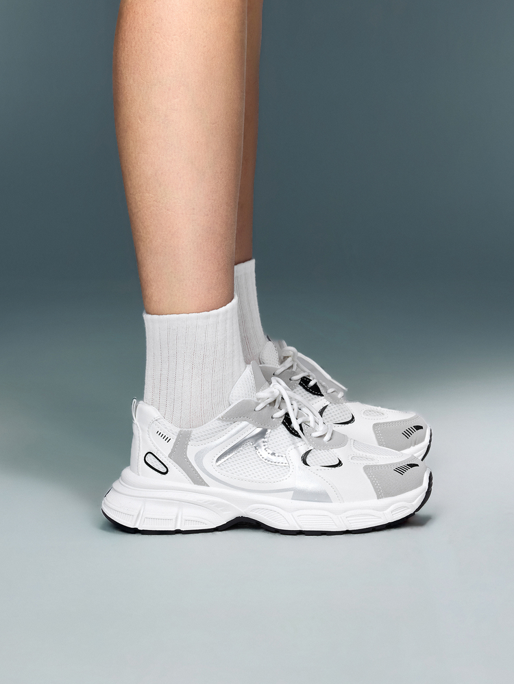 DareSee Women's Fashionable Round Toe Lace-Up Color Block Casual Chunky White Sneakers With Wedge Heel, Shoes For Women Music Fest Y2KFest Back To School Autumn Winter Gifts - White - View 2