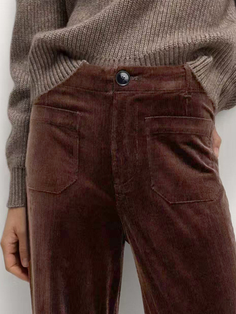 1 件女式纯色灯芯绒口袋纽扣拉链修身裤，适合上学、度假、春秋冬