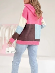 Áo len có mũ phối màu tương phản cỡ lớn, thoải mái và ấm áp cho mùa thu/đông, dễ dàng tạo nên phong cách thường ngày bắt mắt. - Hồng - Xem 2