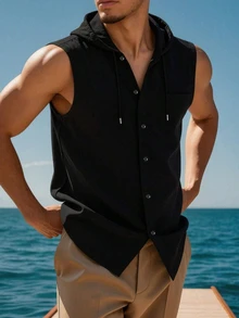 Men's CasualLinen Hooded Tank Top | Exquisite Design | Essential For Summer | Easy To Match, Showcasing Your Style - Black - View 1