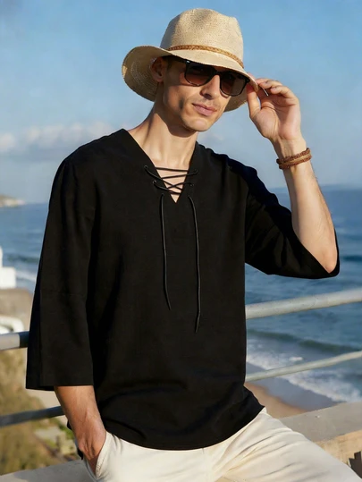 男士夏威夷衬衫，夏季沙滩装 | 这款男士T恤兼具度假休闲风格，非常适合夏威夷海滩度假以及日常穿着。它也是情人节的理想礼物。男士度假休闲纯色短袖衬衫，男士短袖T恤