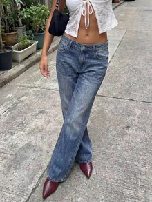 BLTN 新款春季女式牛仔裤，休闲直筒裤，多功能双口袋设计，适合返校、新年、情人节等场合，宽松版型