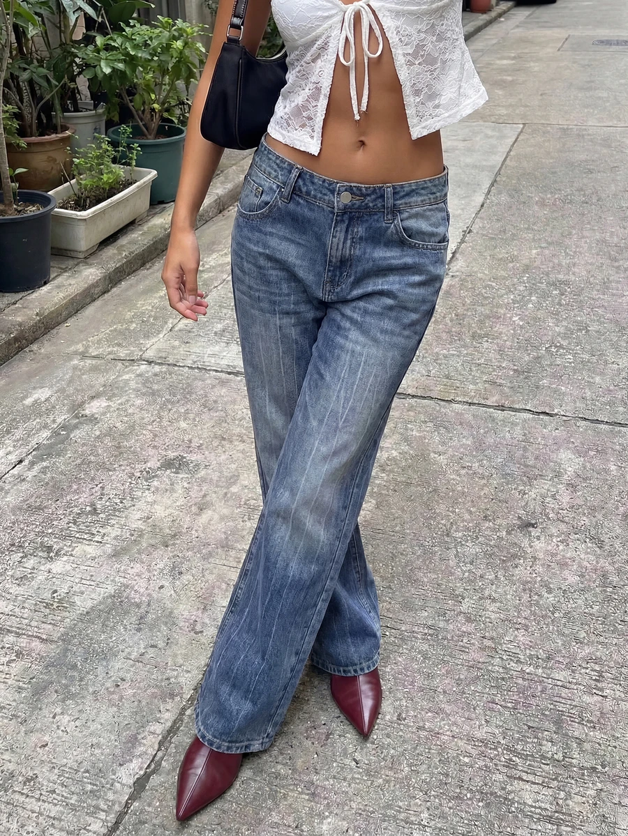 BLTN 新款春季女式牛仔裤，休闲直筒裤，多功能双口袋设计，适合返校、新年、情人节等场合，宽松版型