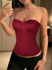 Áo corset màu trơn gợi cảm, thanh lịch, có gọng, buộc dây phía sau, kiểu áo croptop ống, thích hợp cho ngày Valentine, hẹn hò, sinh nhật, tiệc tùng, đi chơi hàng ngày, đi nghỉ mát, lễ hội âm nhạc, đám cưới, trang phục mùa lễ hội dành cho nữ. - Đỏ - Xem 2