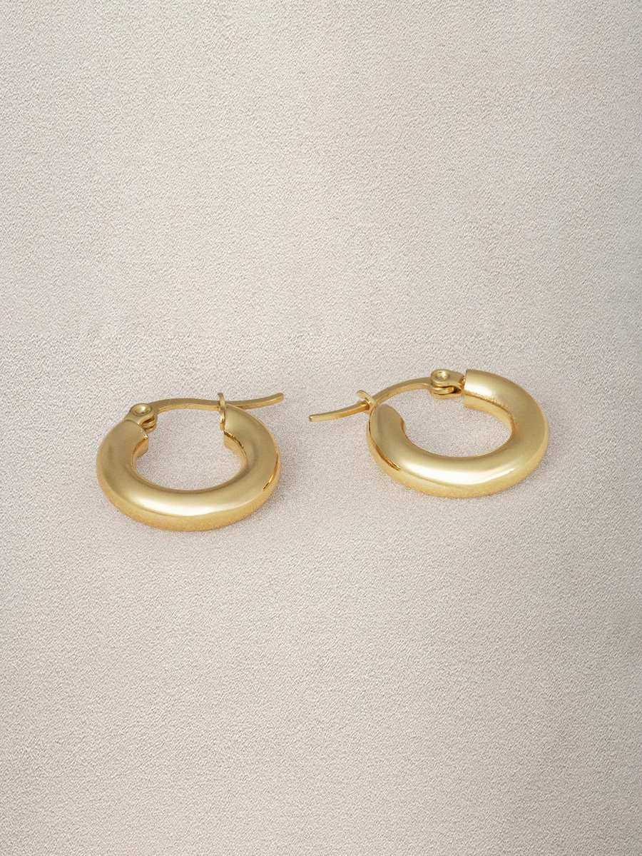 Hatastic 1对不锈钢小圆耳环 音乐节 - 金黃色 - 查看 1