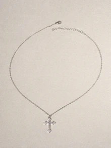 Hatastic Collana con pendente a croce in zirconia cubica, per festival musicali - Argento - Visualizzare 4
