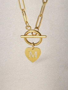 Hatastic 1 件装不锈钢心形字母吊坠搭扣链项链，适合女士情人节、妈妈、母亲、母亲节、礼物
