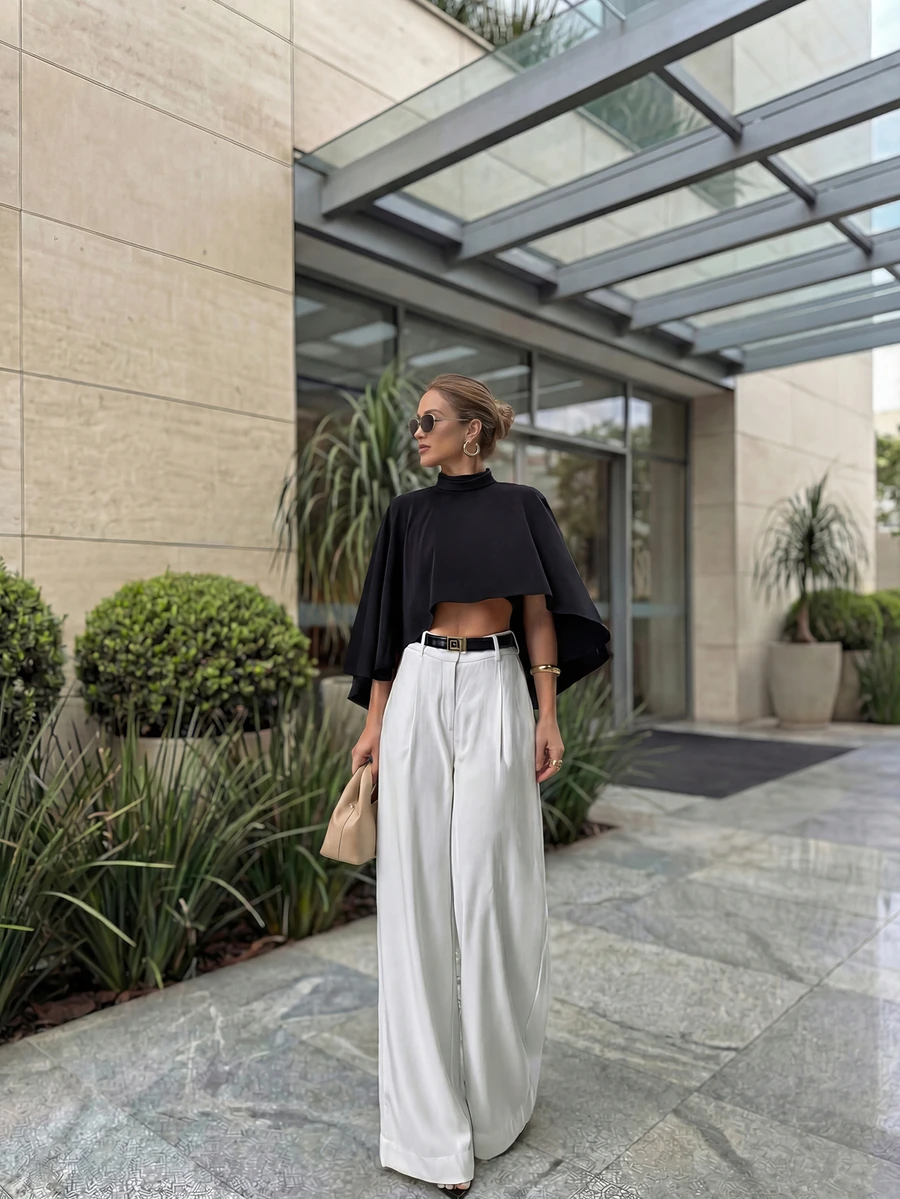 女士黑色不对称下摆时尚派对休闲披肩优雅披肩式上衣 - 黑色 - 查看 1