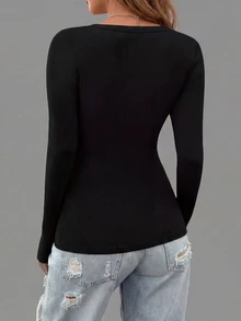 3pcs Women's Fashion Long Sleeve Round Neck Fitted Basic Shirt, Comfortable Long Sleeve T-Shirt, Spring/Autumn - Mixed Color 1 - View 2