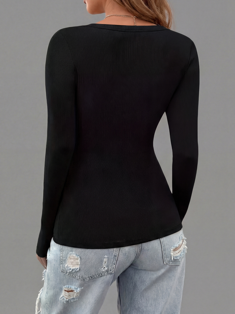 3pcs Women's Fashion Long Sleeve Round Neck Fitted Basic Shirt, Comfortable Long Sleeve T-Shirt, Spring/Autumn - Mixed Color 1 - View 2