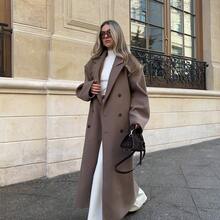 Women's Long Collar Soft Minimalist Style Loose Long Coat, Autumn/Winter