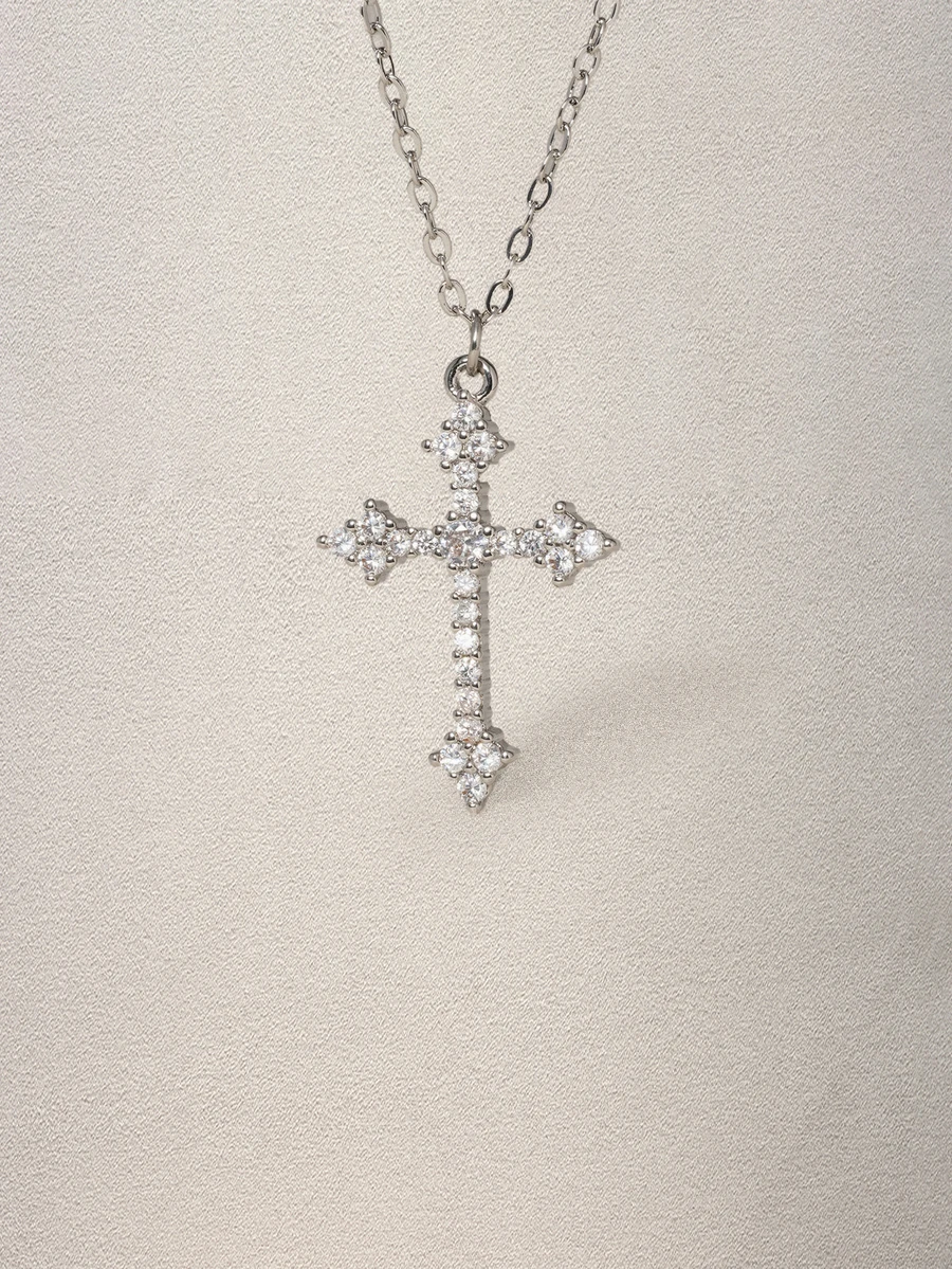 Hatastic Collana con pendente a croce in zirconia cubica, per festival musicali