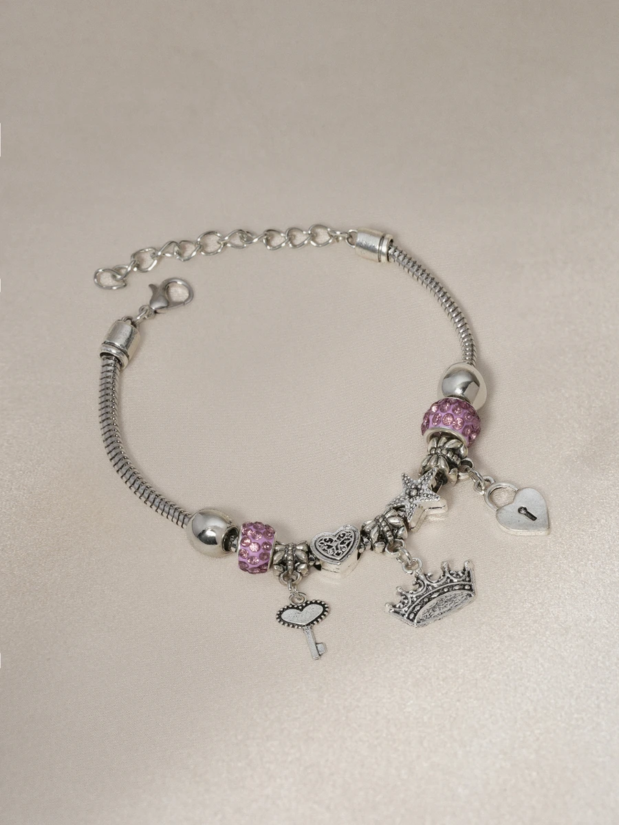 Hatastic 1 件心形、动物、昆虫、花朵吊饰奢华优雅手链（无盒） - 彩色 - 查看 1