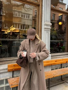 Women's Long Collar Soft Minimalist Style Loose Long Coat, Autumn/Winter