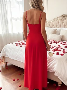 Damen rückenfrei A-Linie Urlaubskleid, sexy romantisches Design passend für Valentinstag - Rot - Übersicht 2