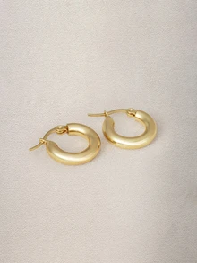 Hatastic 1对不锈钢小圆耳环 音乐节 - 金黃色 - 查看 2