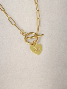 Hatastic 1 件装不锈钢心形字母吊坠搭扣链项链，适合女士情人节、妈妈、母亲、母亲节、礼物