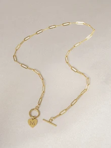 Hatastic 1 件装不锈钢心形字母吊坠搭扣链项链，适合女士情人节、妈妈、母亲、母亲节、礼物