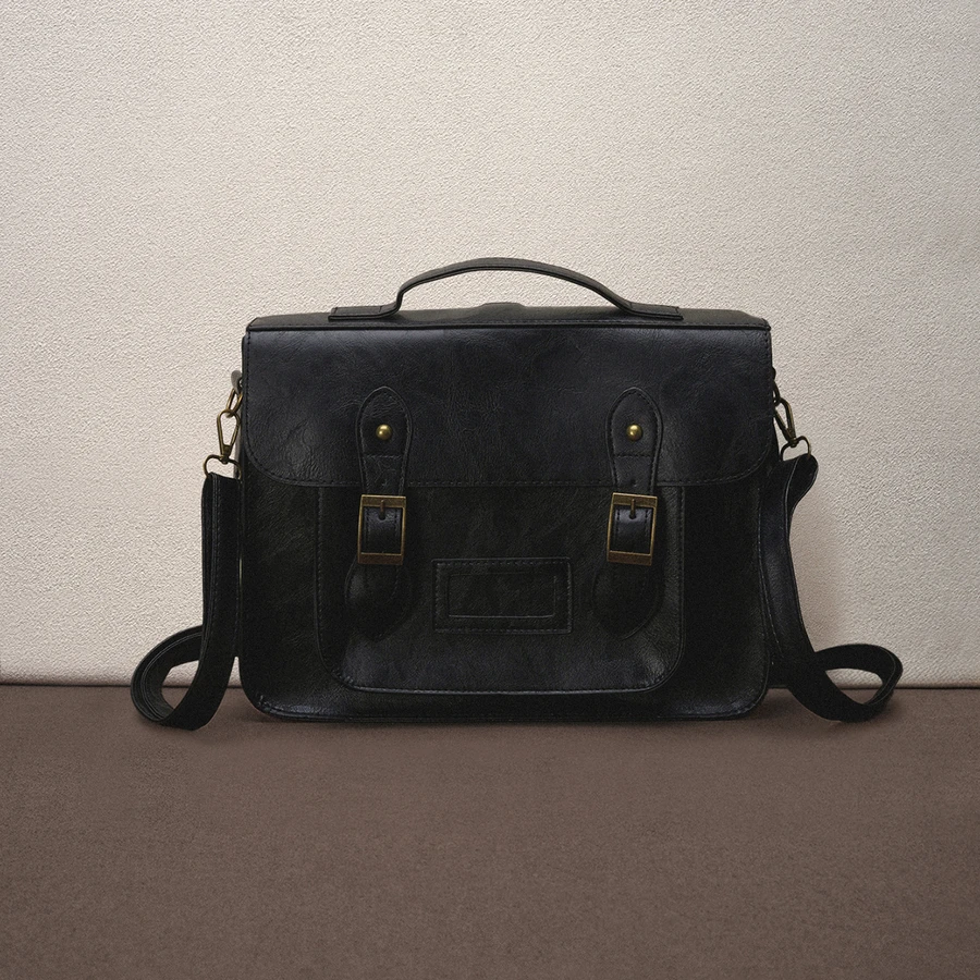 Hatastic 复古英伦风双肩包、电脑包、斜挎包、公文包、学生包、青春学院风甜美复古女式单肩包、手提包、时尚ins风、棕色、黑色音乐节