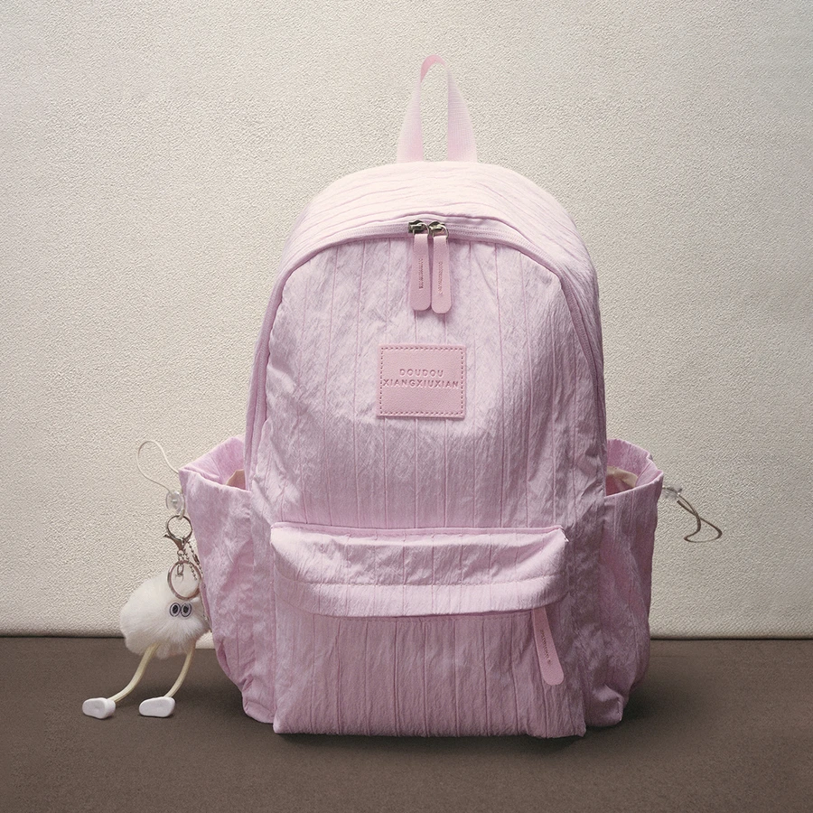 Hatastic Retro Campus Style Lightweight Student Backpack, Personalized Soft Girl Korean INS Middle School And High School Bubble Checkered Student Bag With Pendant, Back To School Supplies - Pink - View 1