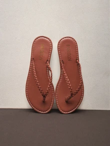 Hatastic Women's Fashionable Woven Strap Flat Thong Sandals - Brown - View 4