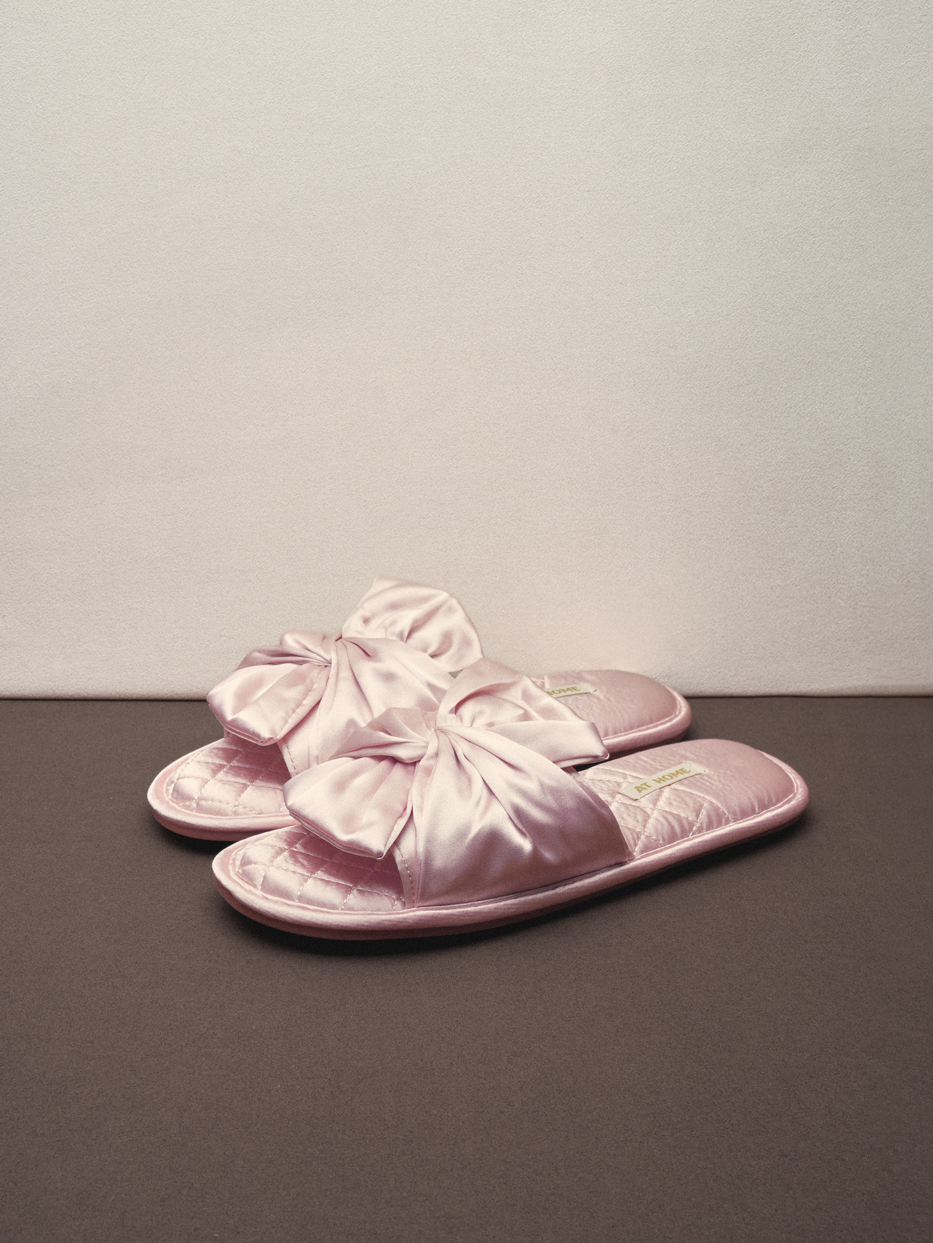 Faux silk bow house slippers