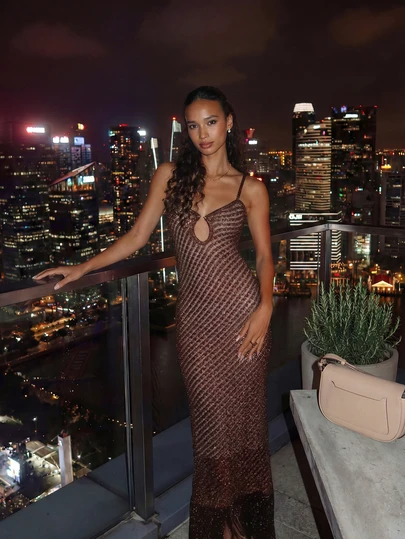 Women's New Solid Color Hollow Out Slit Beach Vacation Dress