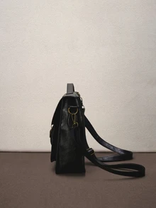 Hatastic 复古英伦风双肩包、电脑包、斜挎包、公文包、学生包、青春学院风甜美复古女式单肩包、手提包、时尚ins风、棕色、黑色音乐节 - 黑色 - 查看 4