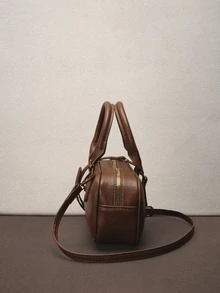 Hatastic New Soft Leather Tote Bag With Doll Pendant, Large Capacity Shoulder Bag For Commuting, Suitable For All Seasons Music Fest Back To School - Brown - View 2