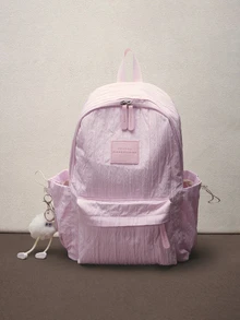 Hatastic Retro Campus Style Lightweight Student Backpack, Personalized Soft Girl Korean INS Middle School And High School Bubble Checkered Student Bag With Pendant, Back To School Supplies - Pink - View 2