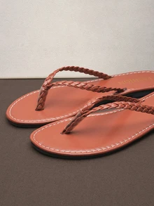 Hatastic Women's Fashionable Woven Strap Flat Thong Sandals - Brown - View 3