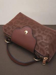 Hatastic New Autumn Vintage Suede Leopard Print Mini Crossbody Bag, Trapezoid Shoulder Bag, Flap Cover Handbag, Patchwork Tote Bag For Shopping, Commuting, Lipstick, New Fall Winter Cheetah Print Purse For Women Music Fest - Coffee - View 5