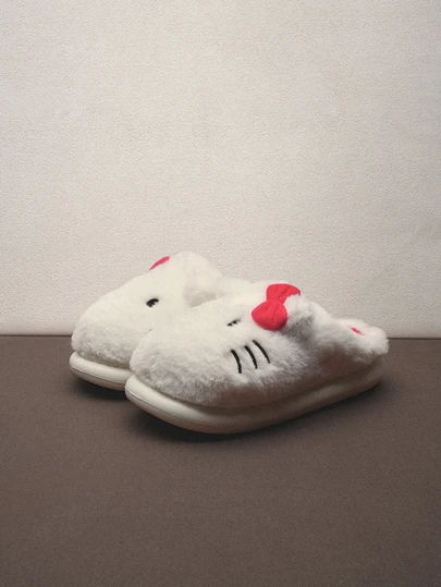 Hatastic 女士卡通毛绒拖鞋，可爱又温暖的室内家居毛绒拖鞋，平底家居鞋，冬季拖鞋
