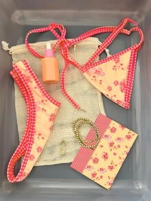 女士印花比基尼沙滩套装，夏季度假泳装及沙滩装 - 彩色 - 查看 1