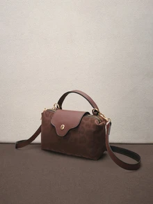 Hatastic New Autumn Vintage Suede Leopard Print Mini Crossbody Bag, Trapezoid Shoulder Bag, Flap Cover Handbag, Patchwork Tote Bag For Shopping, Commuting, Lipstick, New Fall Winter Cheetah Print Purse For Women Music Fest - Coffee - View 2