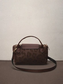 Hatastic New Autumn Vintage Suede Leopard Print Mini Crossbody Bag, Trapezoid Shoulder Bag, Flap Cover Handbag, Patchwork Tote Bag For Shopping, Commuting, Lipstick, New Fall Winter Cheetah Print Purse For Women Music Fest - Coffee - View 3