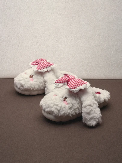 Hatastic Dép đi trong nhà bằng vải nhung mềm mại dễ thương mới, thiết kế hình thỏ tai to đáng yêu, lót giữ nhiệt ấm áp, dép nhung thoải mái và chống trơn trượt cho gia đình, học sinh, lễ hội âm nhạc.