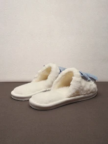 Hatastic Dép lê hở mũi thoải mái cho nữ mùa xuân và mùa thu có nơ, dép đi trong nhà ấm áp bằng vải nhung mềm mại cho mùa đông, giày lông, lễ hội âm nhạc Giáng sinh. - Màu xanh lam - Xem 5