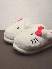 Hatastic 卡通毛绒拖鞋，女士款，可爱保暖室内家居毛绒拖鞋，平底家居鞋，冬季拖鞋，情人节音乐节 - 白色 - 查看 3