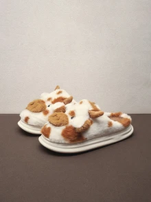 Hatastic Women's New Cow Spotted Plush Slippers Indoor Home Warm Slippers Cozy Fluffy Slippers