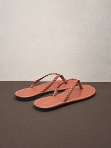 Hatastic Women's Fashionable Woven Strap Flat Thong Sandals - Brown - View 5