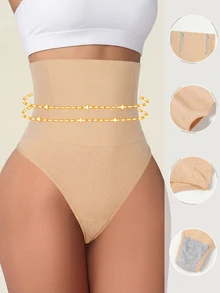 1 Pc High Waist Seamless Thongs Tummy Control Panties Women Panty Slimming Underwear Butt Lifter Belly Shaping Cincher Brief Waist Trainer Body Shaper Sheath Flat Belly Woman Shapewear - Apricot - View 2