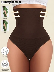 1条高腰无缝丁字裤收腹提臀塑形内裤女士塑身提臀收腹提臀内裤束腰塑形裤平腹塑形裤 - 棕色 - 查看 1