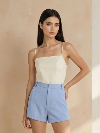 Pantalones cortos de mujer de cintura ceñida de unicolor, versátiles para primavera, verano y otoño