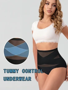 女士高腰无缝塑形短裤，收腹提臀塑形内裤 - 黑色 - 查看 2