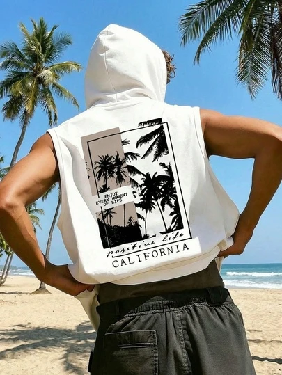 Men's Printed Casual Sleeveless Hooded Tank Top | Exquisite Design | Summer Essential | Fashionable Matching, Showcasing Your Style